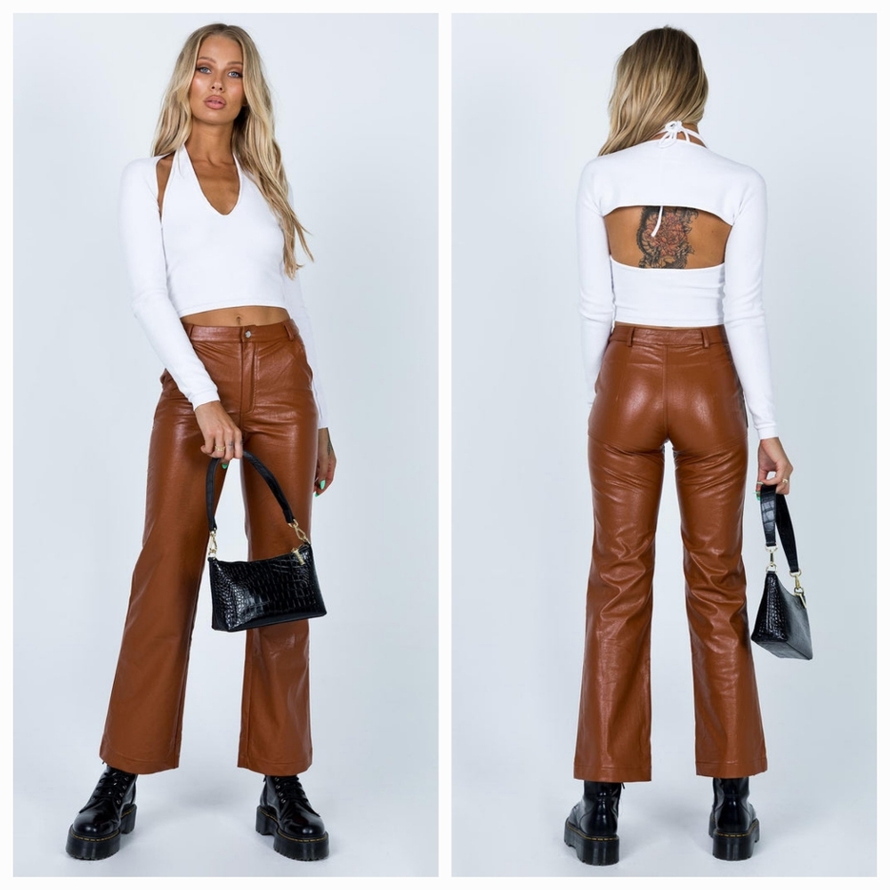 Princess Polly | Ashlea Faux Leather Pants Brown